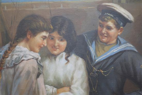 R. W. Kennes Courting couples on the slipway, Newlyn, Cornwall 90 x 120cm